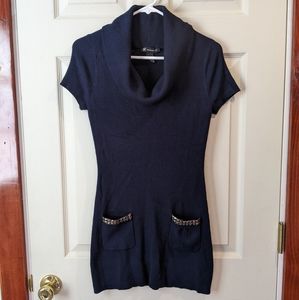 Cowl neck short sleeve sweater dress